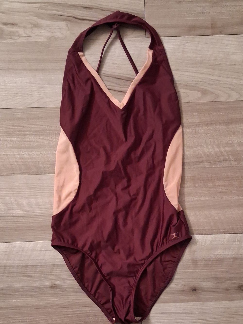 Danskin Maroon Halter Leotard with Peach Panels Size Extra Small Extra Petite(L)